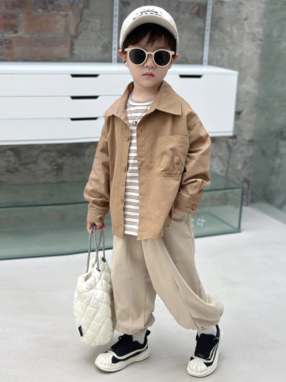 

New 2026 Boys' Korean Sle Striped Long Sve Cotton irt Tee Piece Set Trendy Spring Autumn Clothing for Little Boys