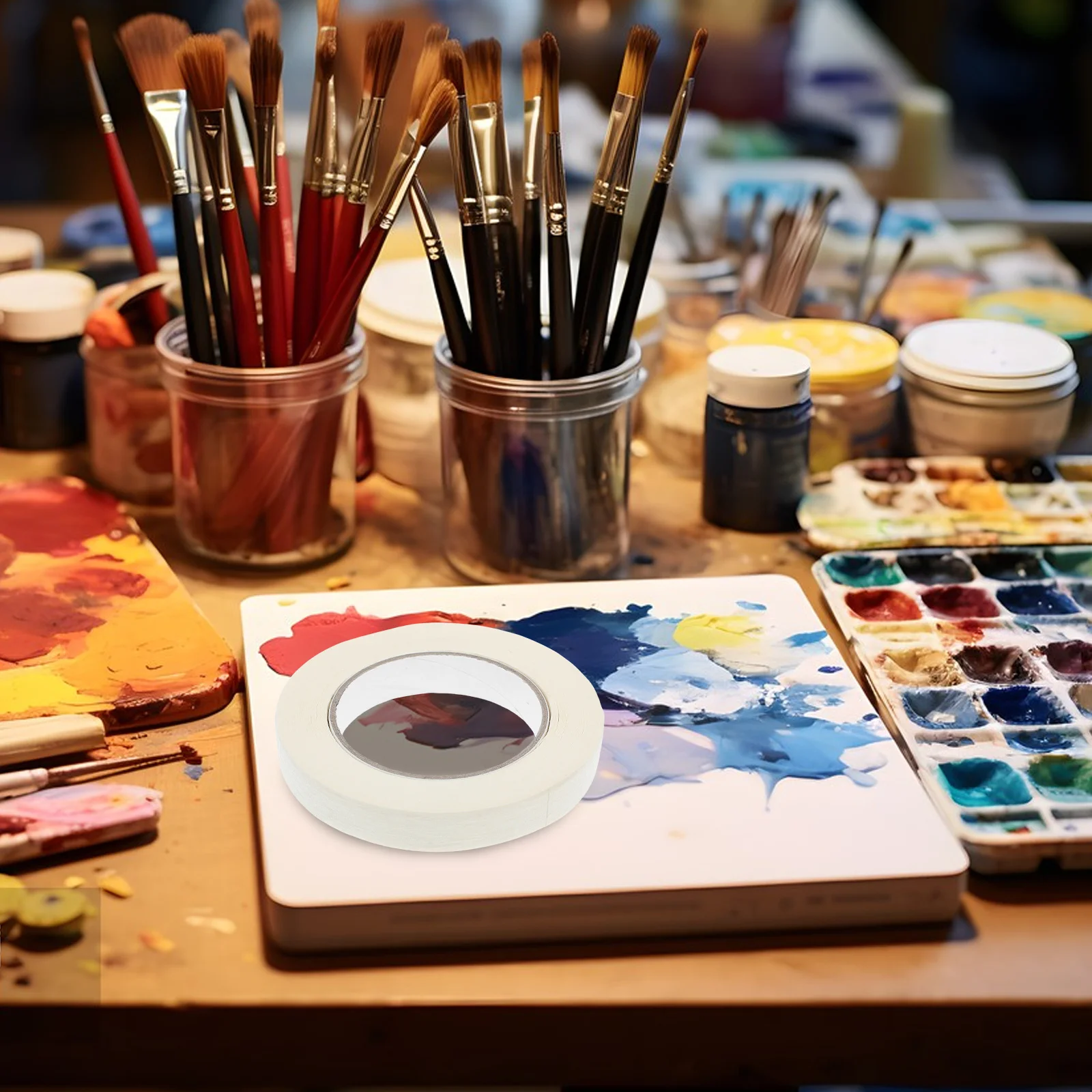 1 لفة متعددة الأغراض شريطٌ لاصق للرسام DIY بها بنفسك ملصقات الألوان المائية رسم الطالب لفة لاصقة رقيقة قابلة للكتابة للاستخدام السائبة