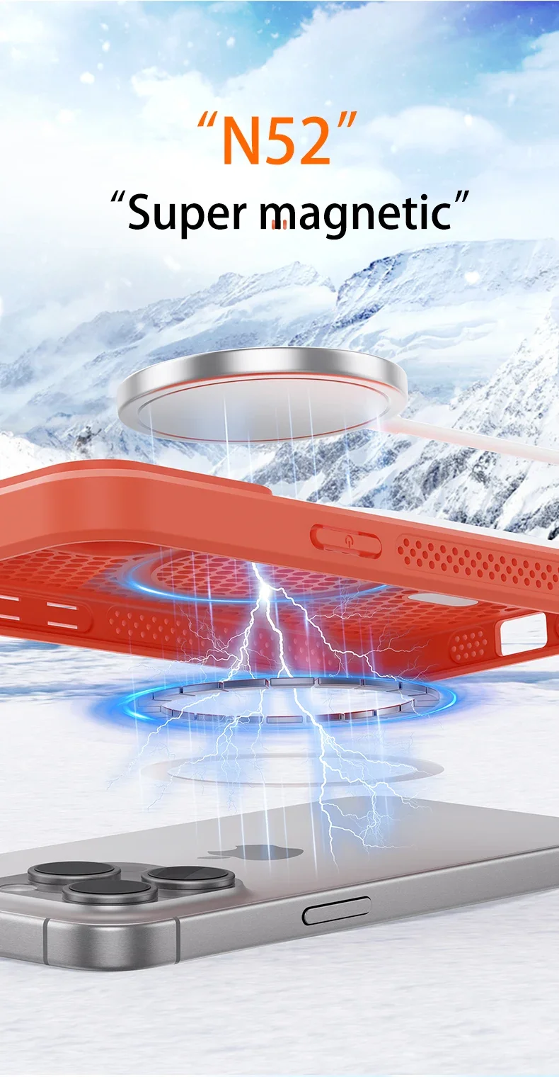Cooling Heat Dissipation Magnetic Phone Case For iPhone 18 17 16 15 14 13 12 11 Pro Max Breathable Hard Back Cover For Magsafe