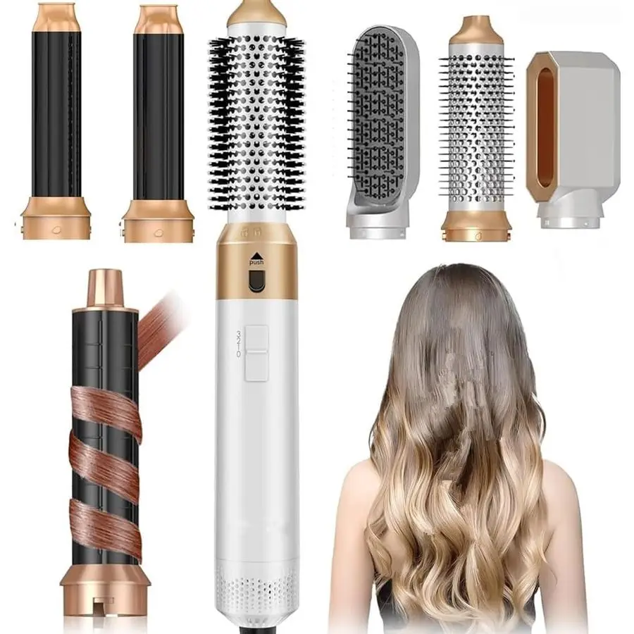 

Dryer Brush 5 in 1, Negative Ion Blow Dryer Brush Set 110,000 RPM High Speed Hot Air Brush Air Styler Curling Wrap Air Curler, C