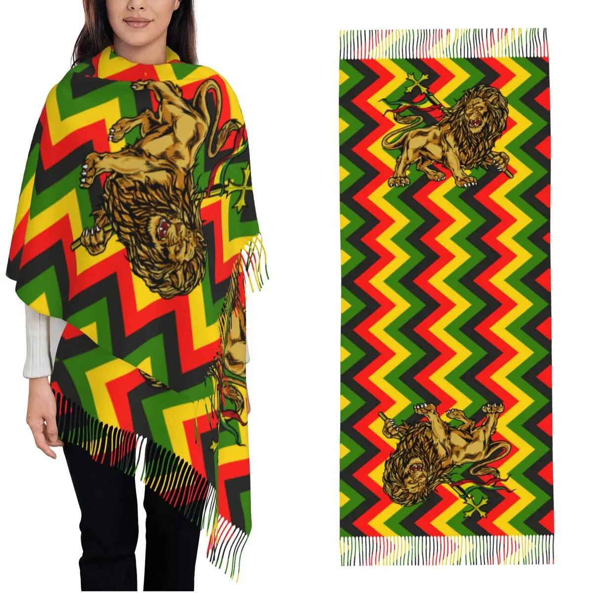 

Womens Tassel Scarf RASTA LION Long Winter Warm Shawl Wrap Daily Wear Cashmere Scarf