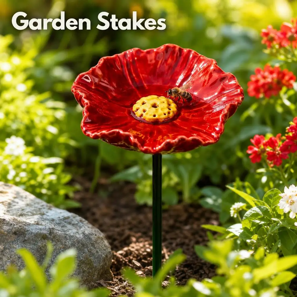 Bee Water Feeder Ceramic Flower Insect Drinking Cup Insect Watering Station Yard Garden Decor Bird Bath Stakes Wild Life Feeder