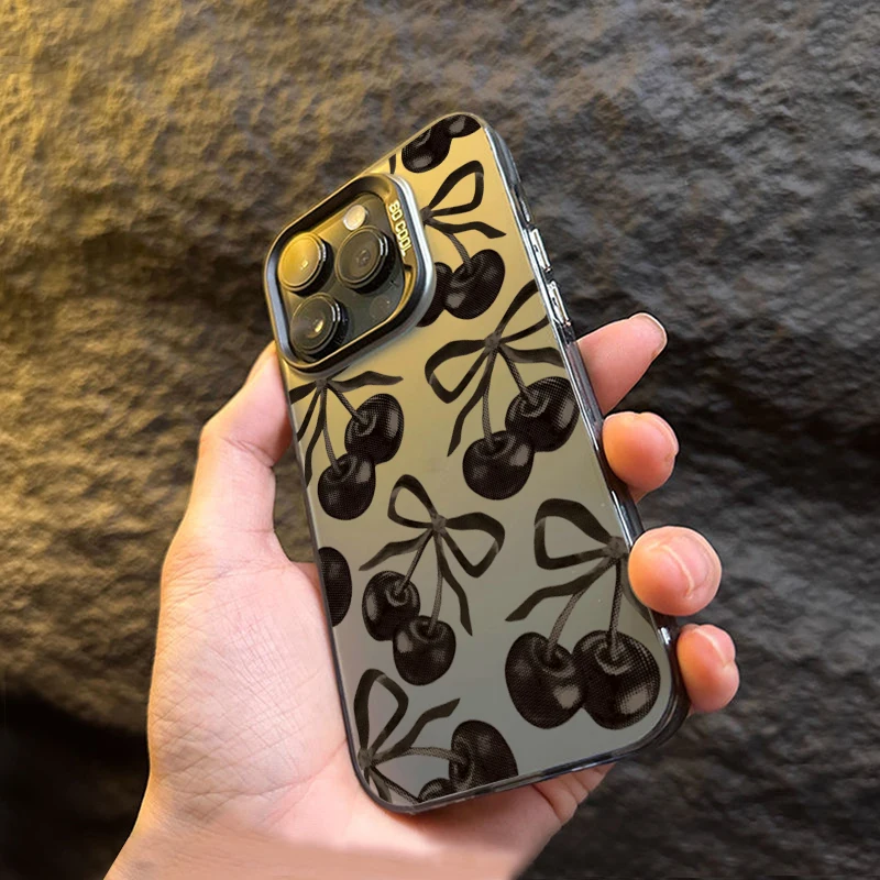 Custodia per telefono con fiocco in ciliegio nero per Oppo Realme 13 12 11 10 9i 8 8i C65 C63 C55 C53 C35 C33 C20 C21Y C15 C21 Cover posteriore opaca