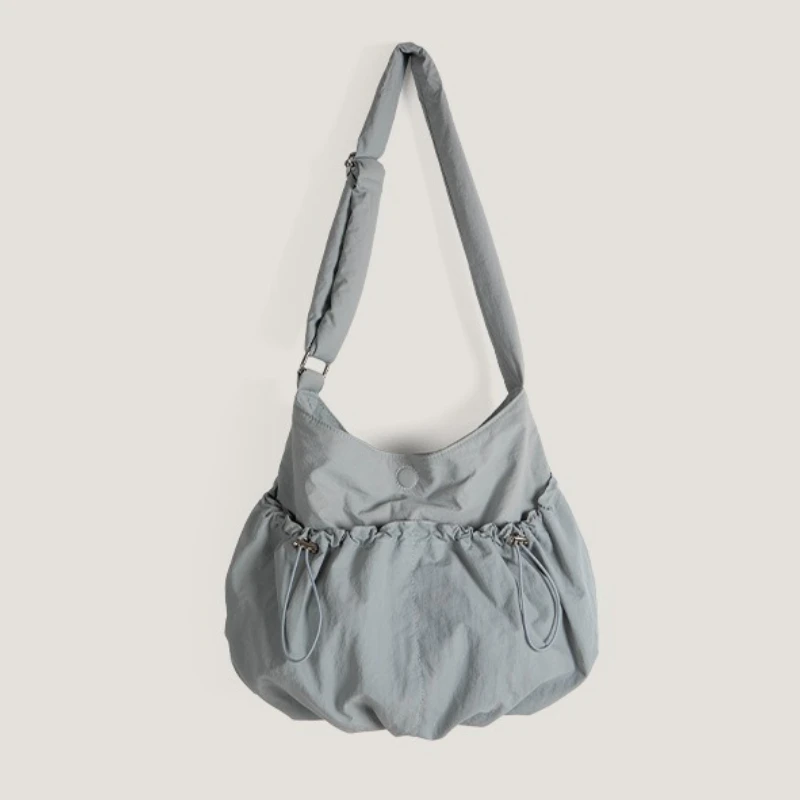 

Korean Style Drawstring Tote Bag Wrinkle Textured Shoulder Purse Lightweight Crossbody for Women Spacious Casual Chic Daypack