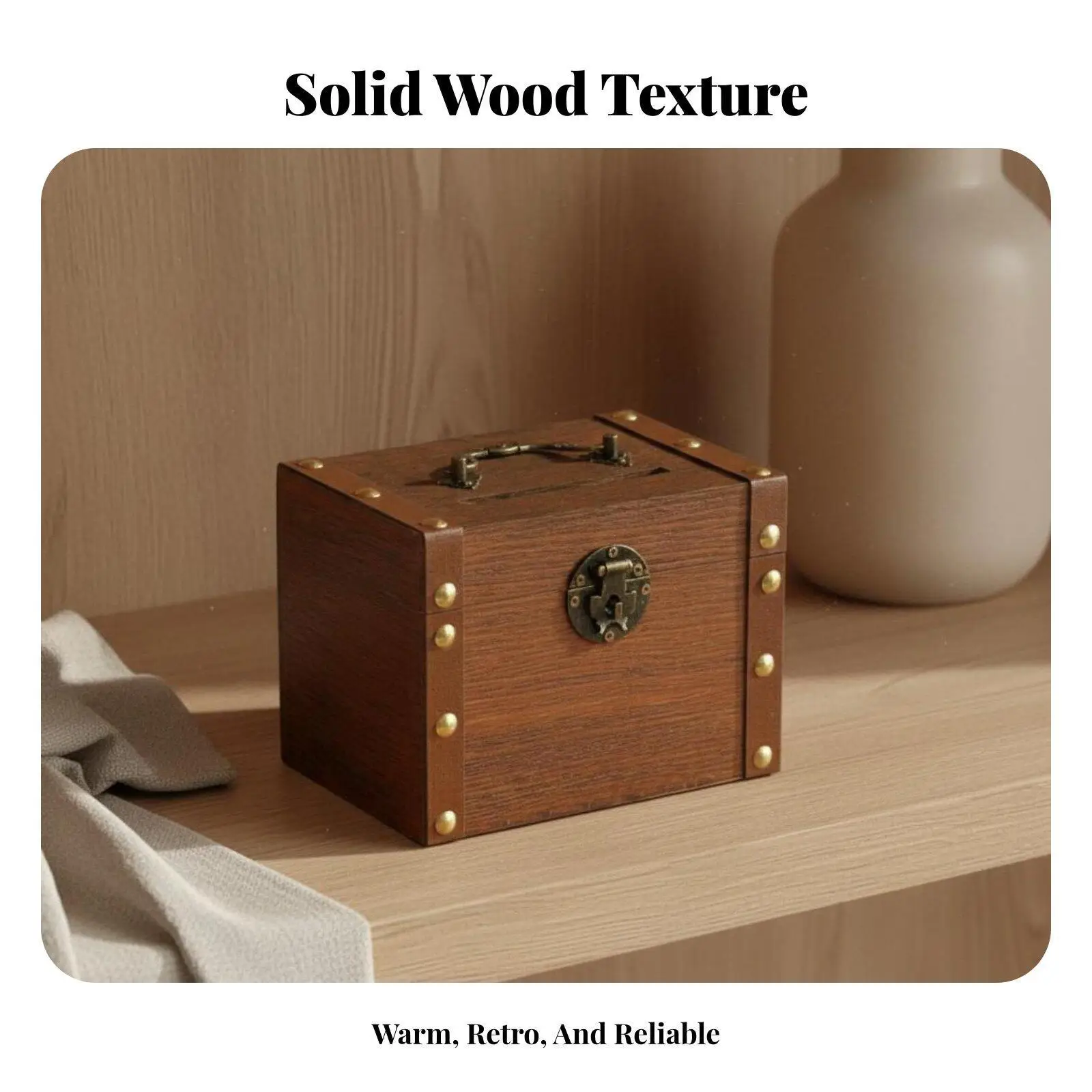 Large Capacity Money Saving Bank Wooden Cash Box with Key for Home Office Decor Storage