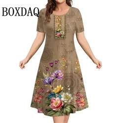 Summer Women Dresses Ethnic Fashion Plus Size Dresses Short Sleeve Elegant Loose Retro Ladies Dresses Casual 3D Printed Clothing