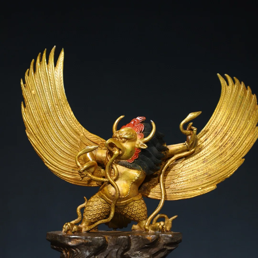 Nepalese Tibetan Old Copper Gilded Gold Painted Garuda Golden Winged Dapeng Bird Ornament 30cm Home Buddhist Hall Supplies