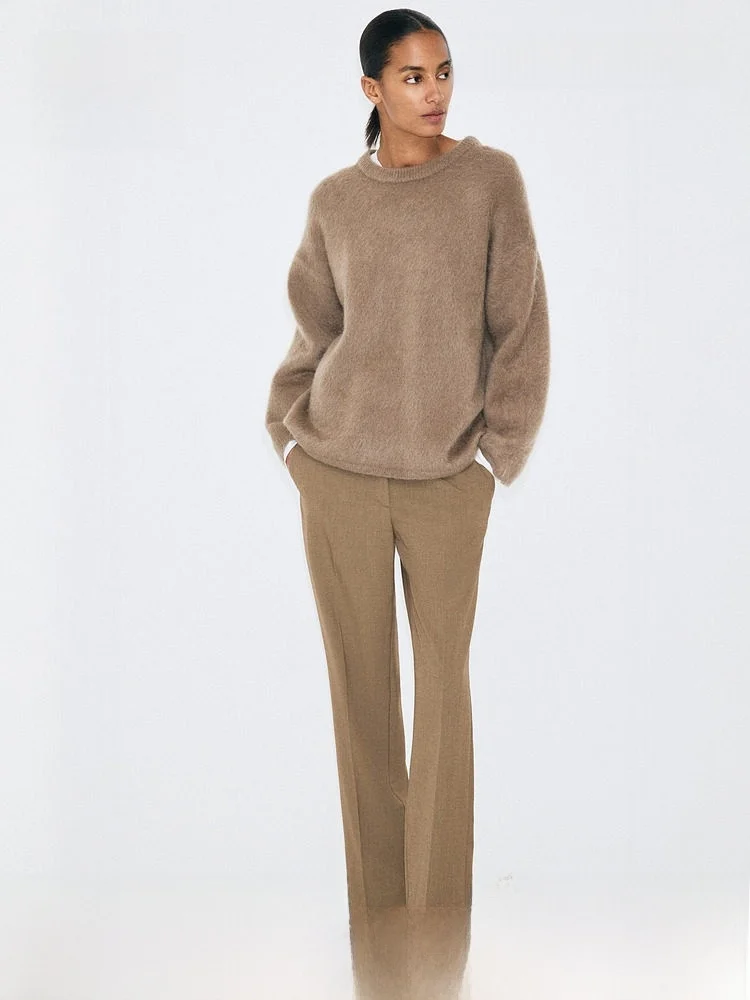 H&M Women's Suit Pants 1314937 Elegant Professional Fashionable Spring Collection High Waist Straight Leg
