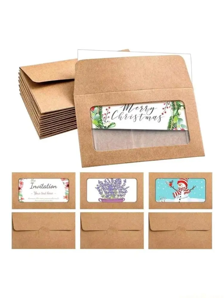 

20 шт. винтажные конверты с прозрачным окном для свадебных приглашений, подарочные карты, конверт ручной работы, конверт для