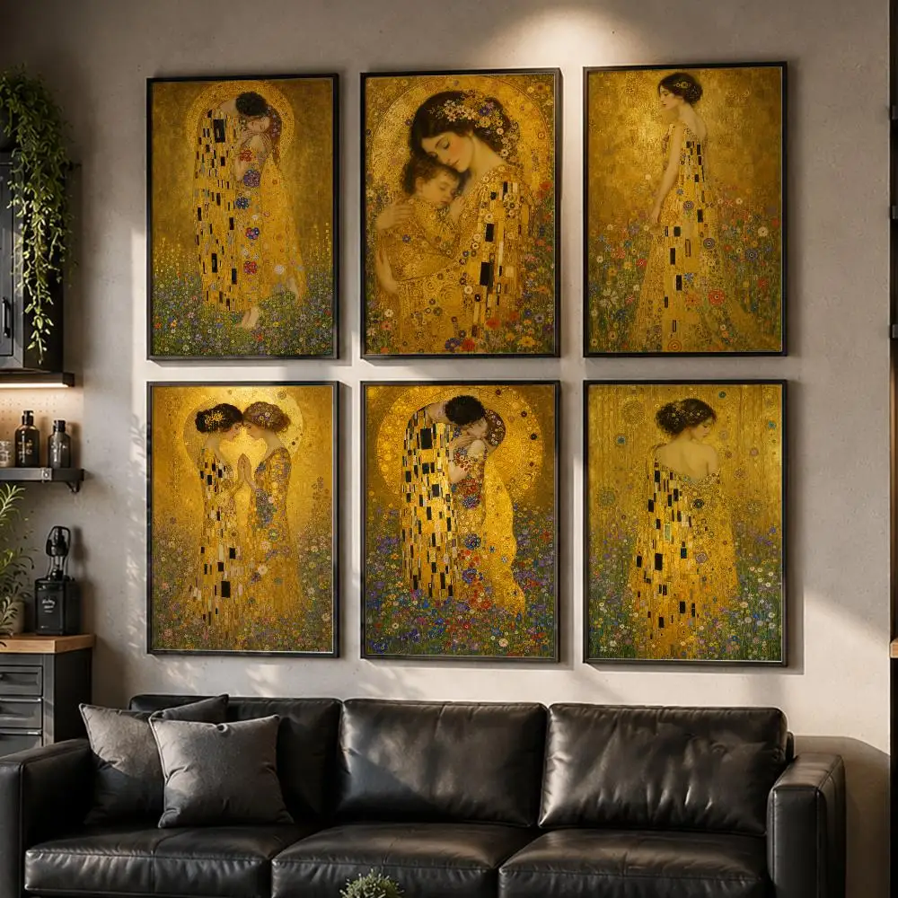 Golden Art Nouveau Poster Wall Decor Self-Adhesive Aesthetic Modern Vibe Stylish Gift Friends Using Living Room Bedroom