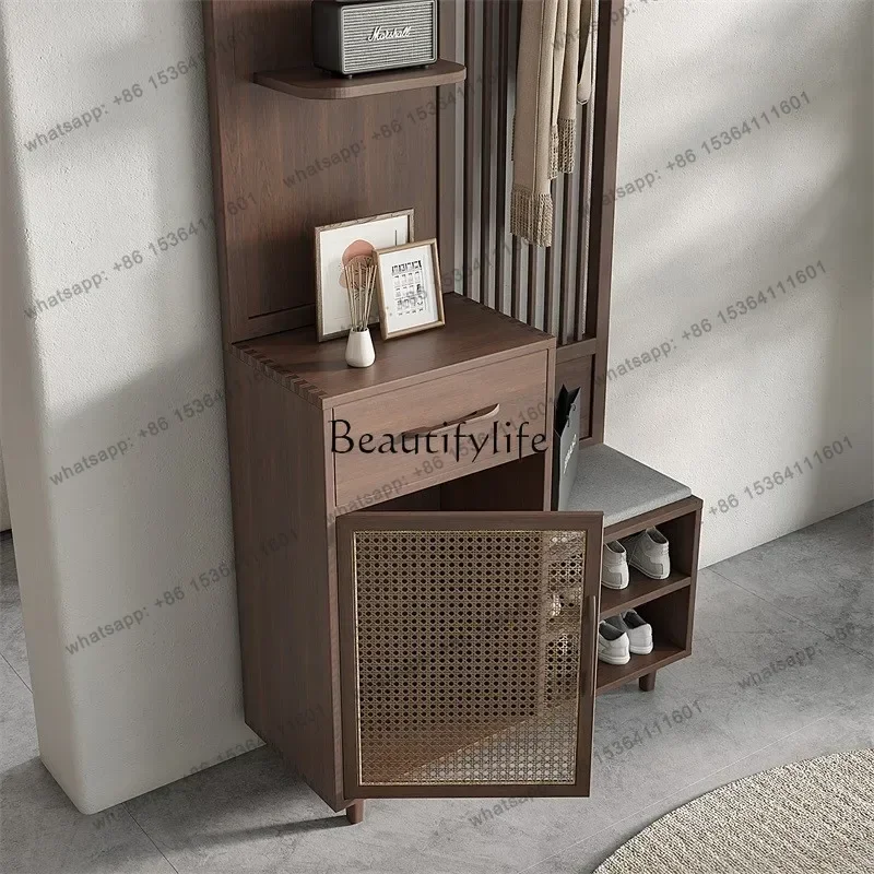 PJ Entrance Screen Entrance Cabinet Shoe Cabinet Shoe Changing Stool Integrated Living Room New Chinese Style Coat Hook Partitio