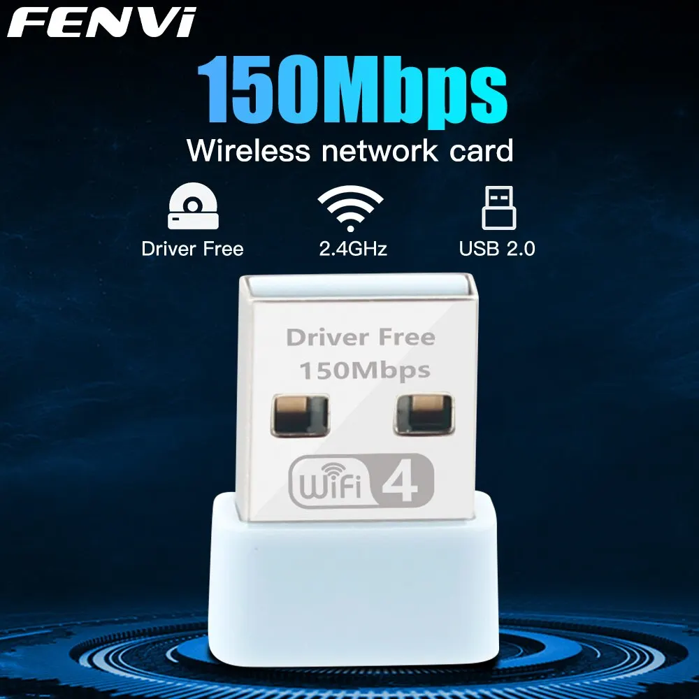 FENVI 150M Mini USB WiFi Adapter 2.4Ghz USB Receiver Dongle Portable Wireless Network Card Adapter For Desktop Laptop Win 10/11