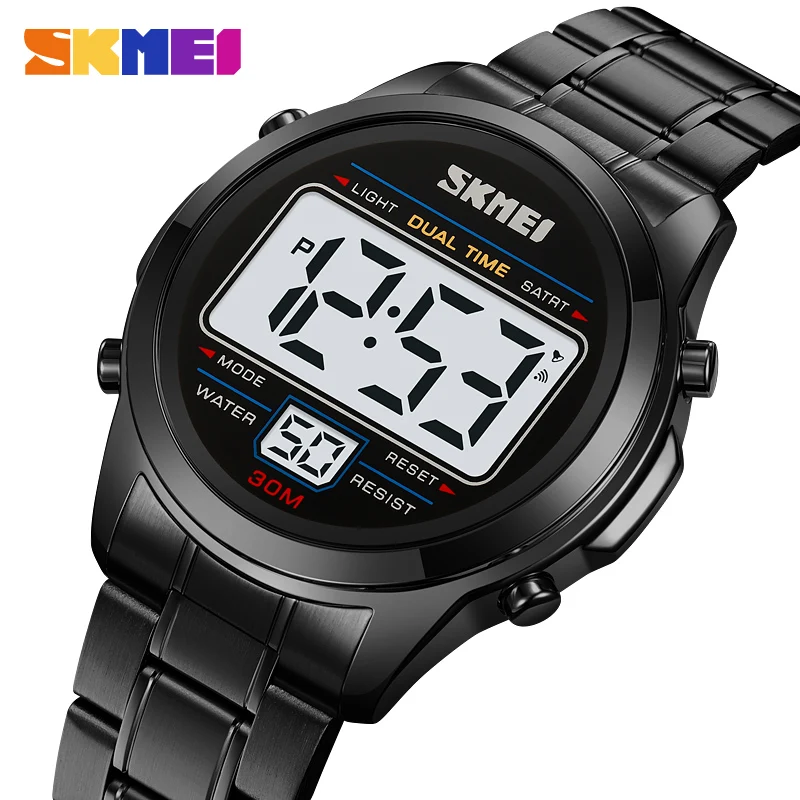 SKMEI Luxury Ful Steel Stopwatch Digital Sports Watches Mens Waterproof Wristwatch Alarm Date Week Clock reloj hombre