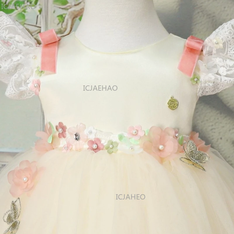 

2026 New 3D Floral Backless Princess Dress Girls Birthday Party Occasion Dresses Clothes Flower Girl Pageant Host Gown Children
