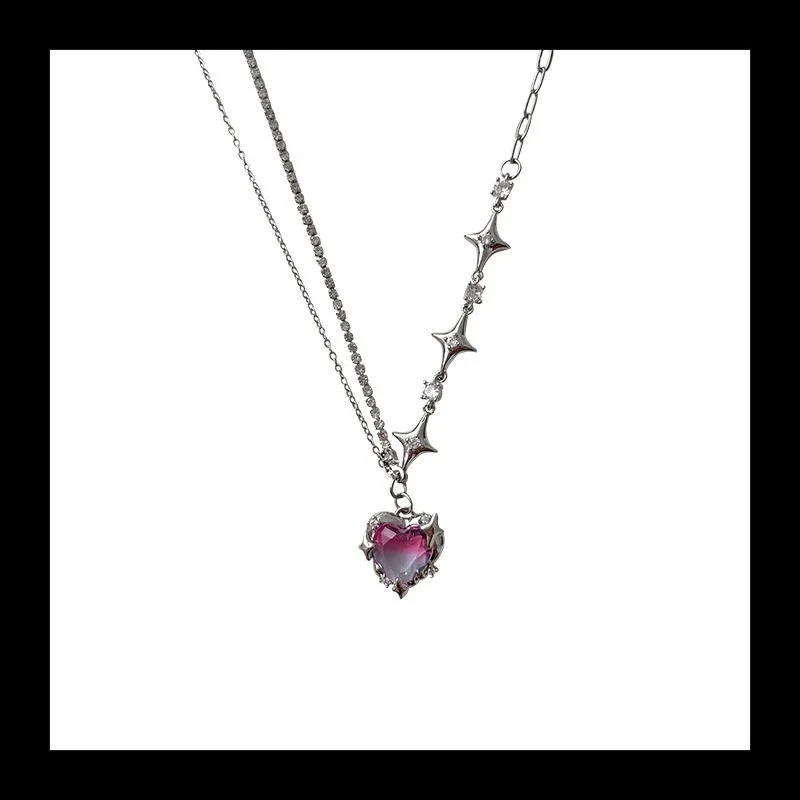 الحلو وبارد كبير الوردي الماس الحب قلادة المرأة الصيف سلسلة عنق الترقوة سلسلة المرأة قلادة 2022 المرأة الجديدة