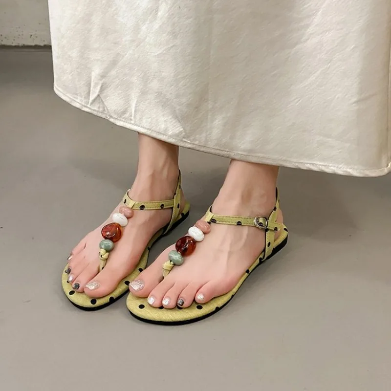 

Women's 2026 New Beaded Decorative Casual Sandals Summer Elegant Flat Non-slip Comfortable Flip-toe Sandals