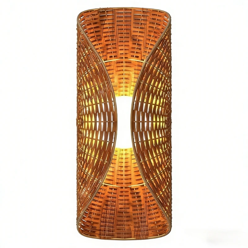 Natural Rattan Wall Lamp Handcrafted Bamboo Bohemian Japandi Mounted Sconce Living Bedroom Hallway Cafe Home Decor Light Fixture