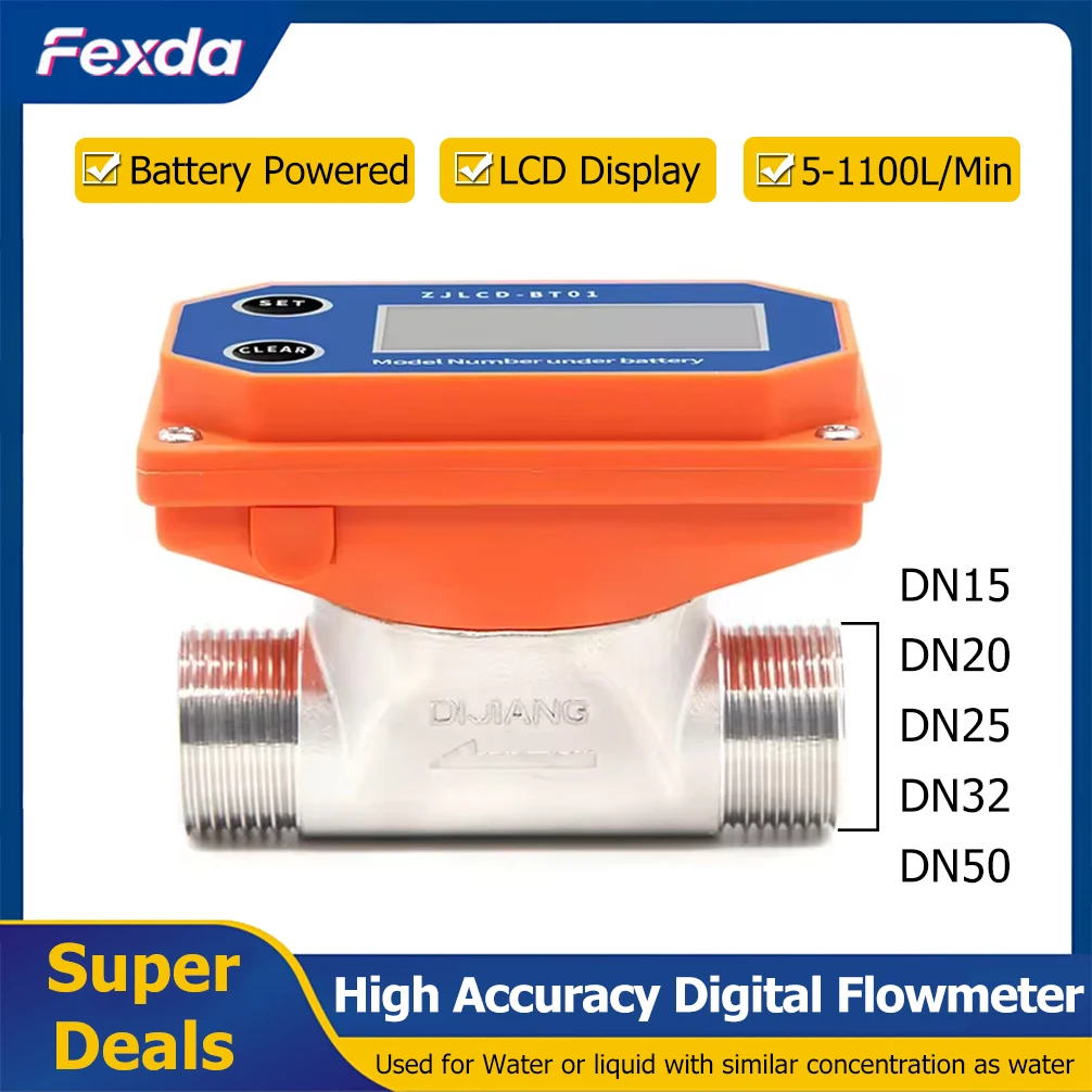 Digital Flow Meter High Accuracy Stainless Steel Flowmeter LCD Display Electronic Water Flow Sensor for Industrial Farm Garden