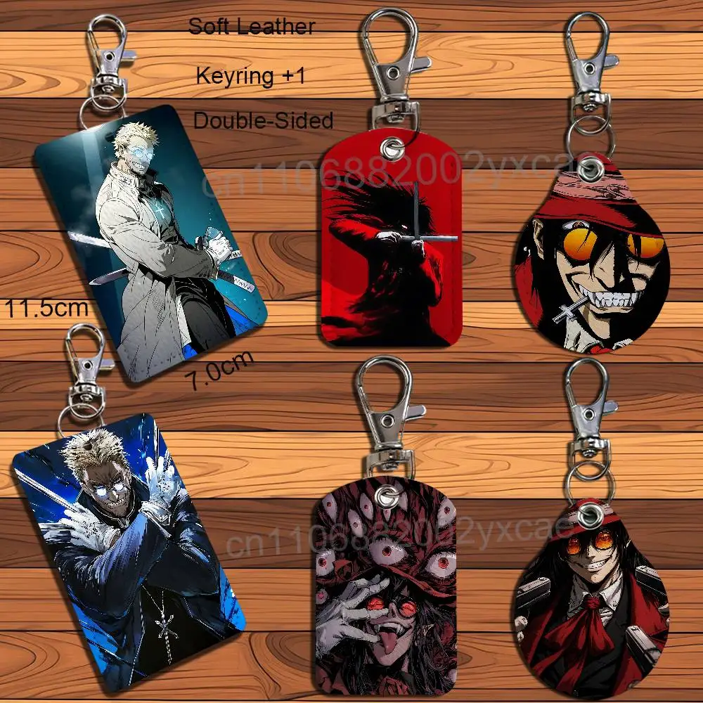 Alexander Alucard Hellsing Ultimate Rectangle ID Card Case Keychain Access Card Bag Key Tag Ring Leather Card Holder Key Ring