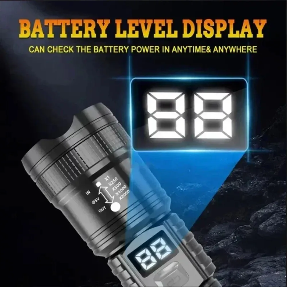 Super Bright LED Flashlight Tactical Torch USB Rechargeable Lamp Zoom Emergency Lights for Outdoor Fishing Work Lighting Lamp