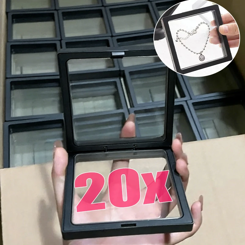 

Clearview 3D Floating Display Case Organizer Dustproof Jewelry Storage Box with Elastic Film for Necklace Earring Ring Display