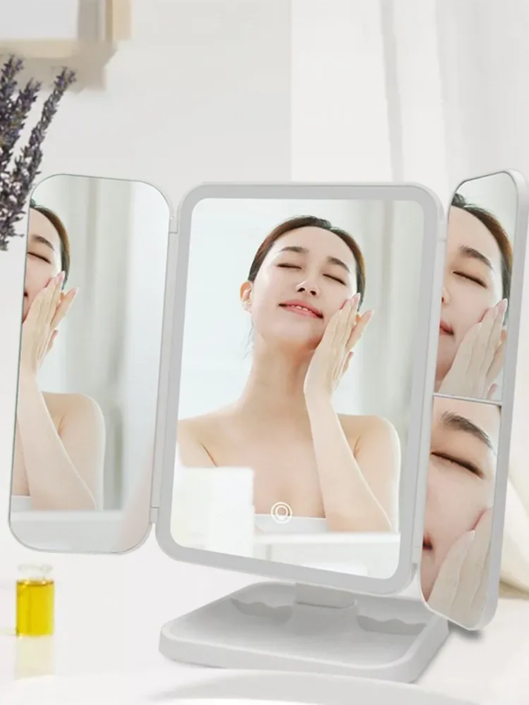 Led Makeup Mirror Desktop with lighting triple makeup mirror, makeup and intelligent complementary makeup mirror