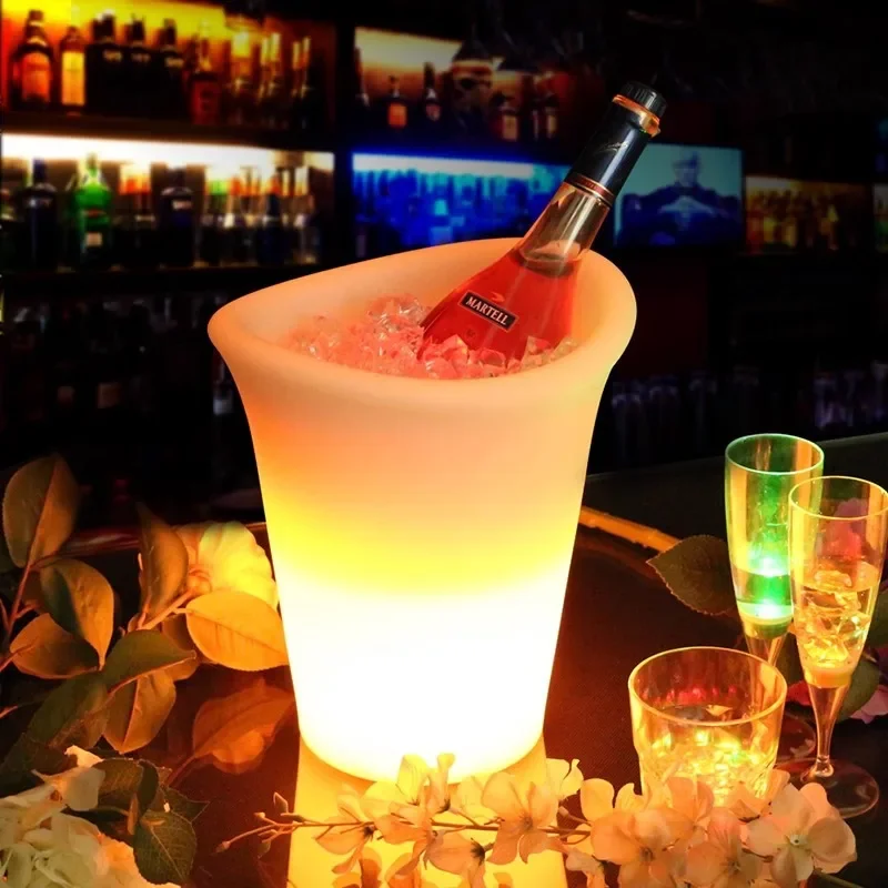 Wine bucket, advanced thermal insulation ice cube bucket, white charging wine rack, Baijiu anti-drop luminous display stand