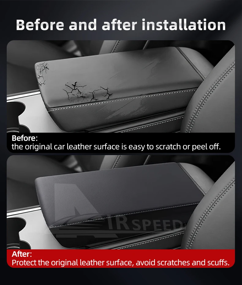 Leder-Armlehnenbox-Schutzabdeckung aus ABS für Tesla Model Y Juniper 2025 2026 2027 Model 3 2017-2023 Highland 2024 Armlehnenkasten-Deckel – Detail 3