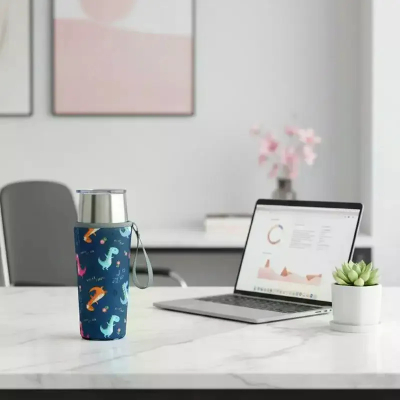 Insulated Water Bottle Carrier Bag Cute Cartoon Waterproof Wear-resistant Portable Handle for Camping Travel School