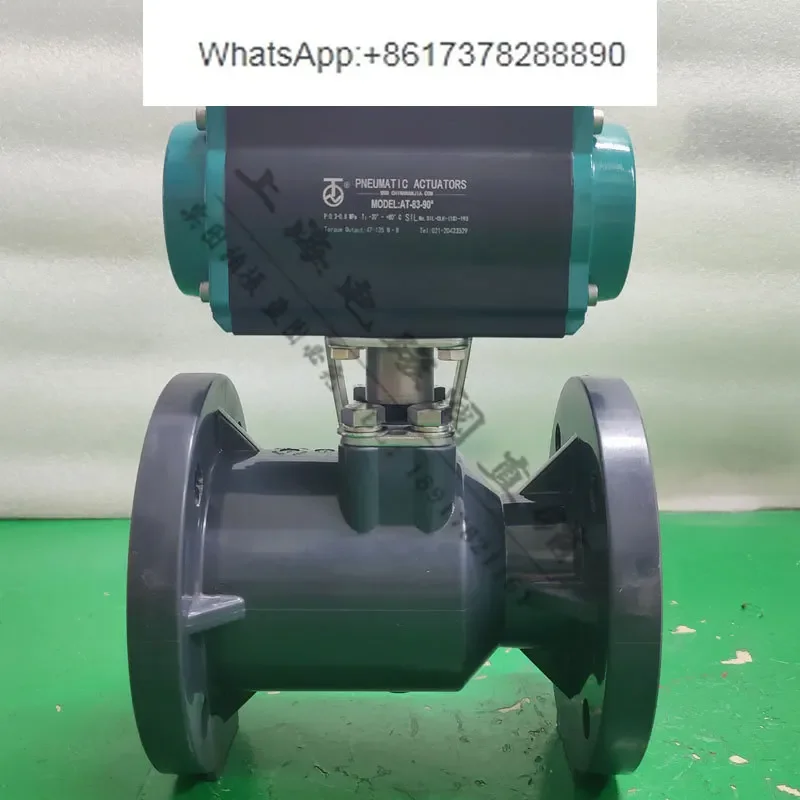 UPVC pneumatic plastic ball valve flange PPH acid and alkali water anti-corrosion cut-off valve DN80 double oil order Q641F