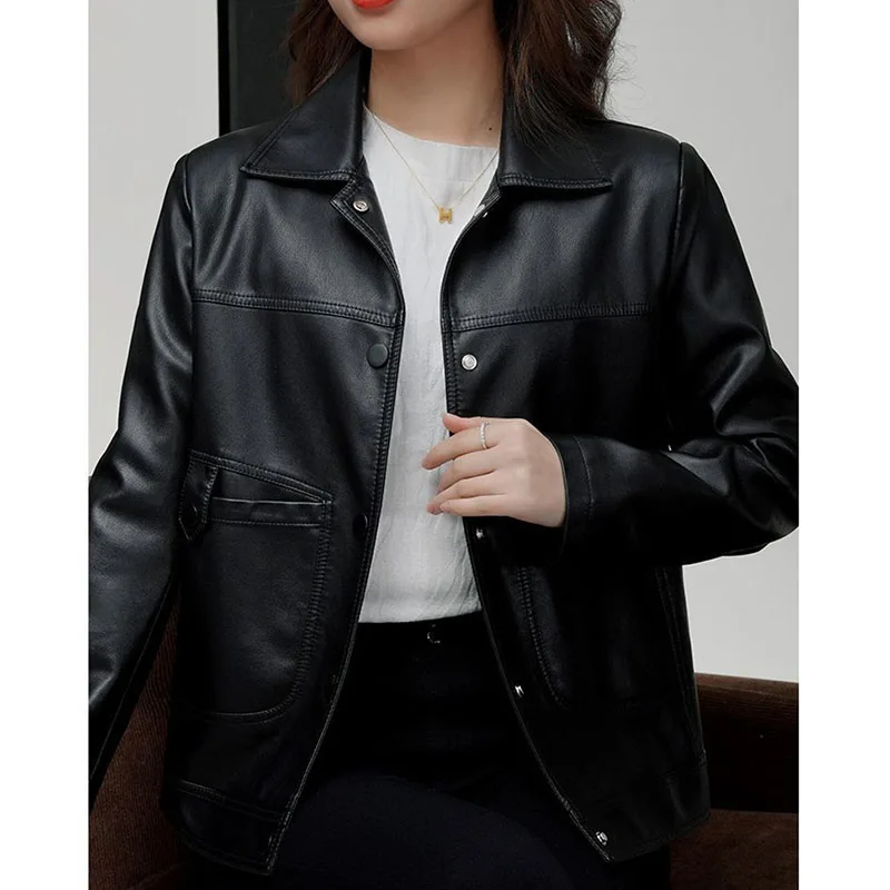 Ladies Fashion Leisure Jacket  2024 Female Top Grade Leather Jacket Coat Spring Autumn Women Loose Fitting Versatile Outerwear