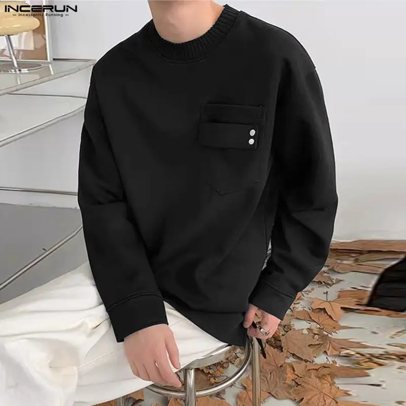 

Men T Shirt Solid Color O-neck Long Sleeve Casual Male Tee Tops Streetwear Loose Knitted Fashion Men Clothing S-5XL 2026 INCERUN