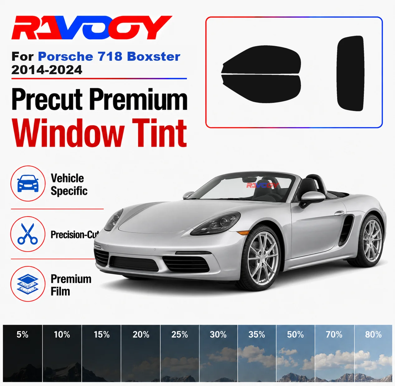 Premium Precut Window Tint Kit Front Rear Windows Rear Windshield For Porsche 718 Boxster 2014-2024 Car Solar Nano Ceramic Film