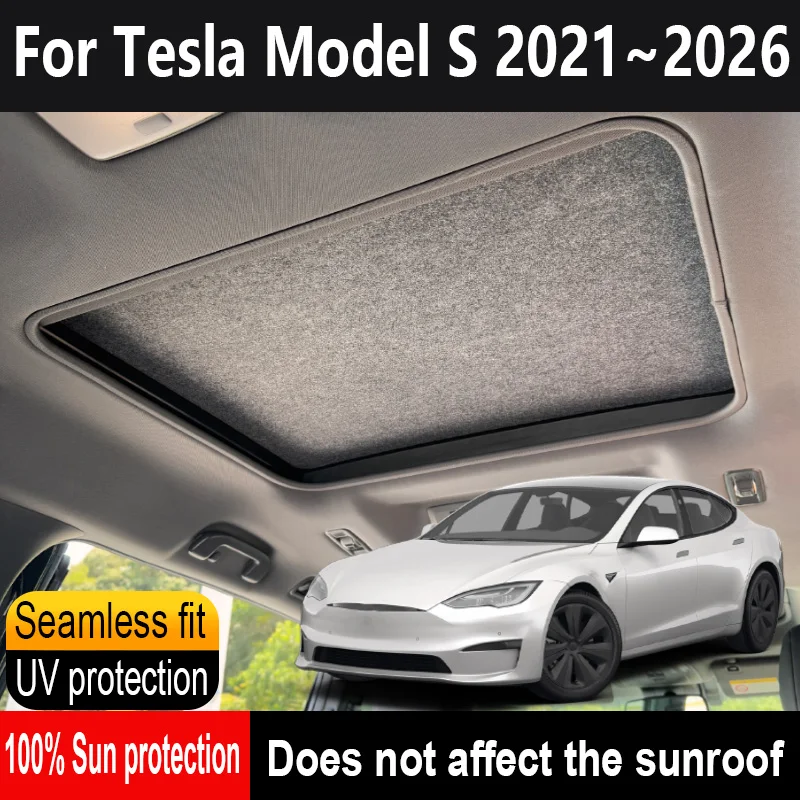 

Car Panoramic Sunroof Insulation Roof Visor For Tesla Model S 2021~2026 25 Anti-UV Electrostatic Adsorption Sky Curtain Sunshade