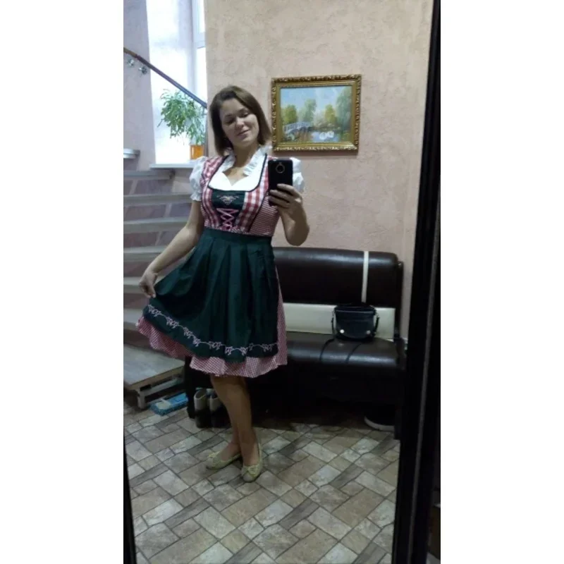 Woman Oktoberfest Plaid Dirndl German Bavarian Beer Wench Waitress Costume Cosplay Carnival Halloween Party Dress B12