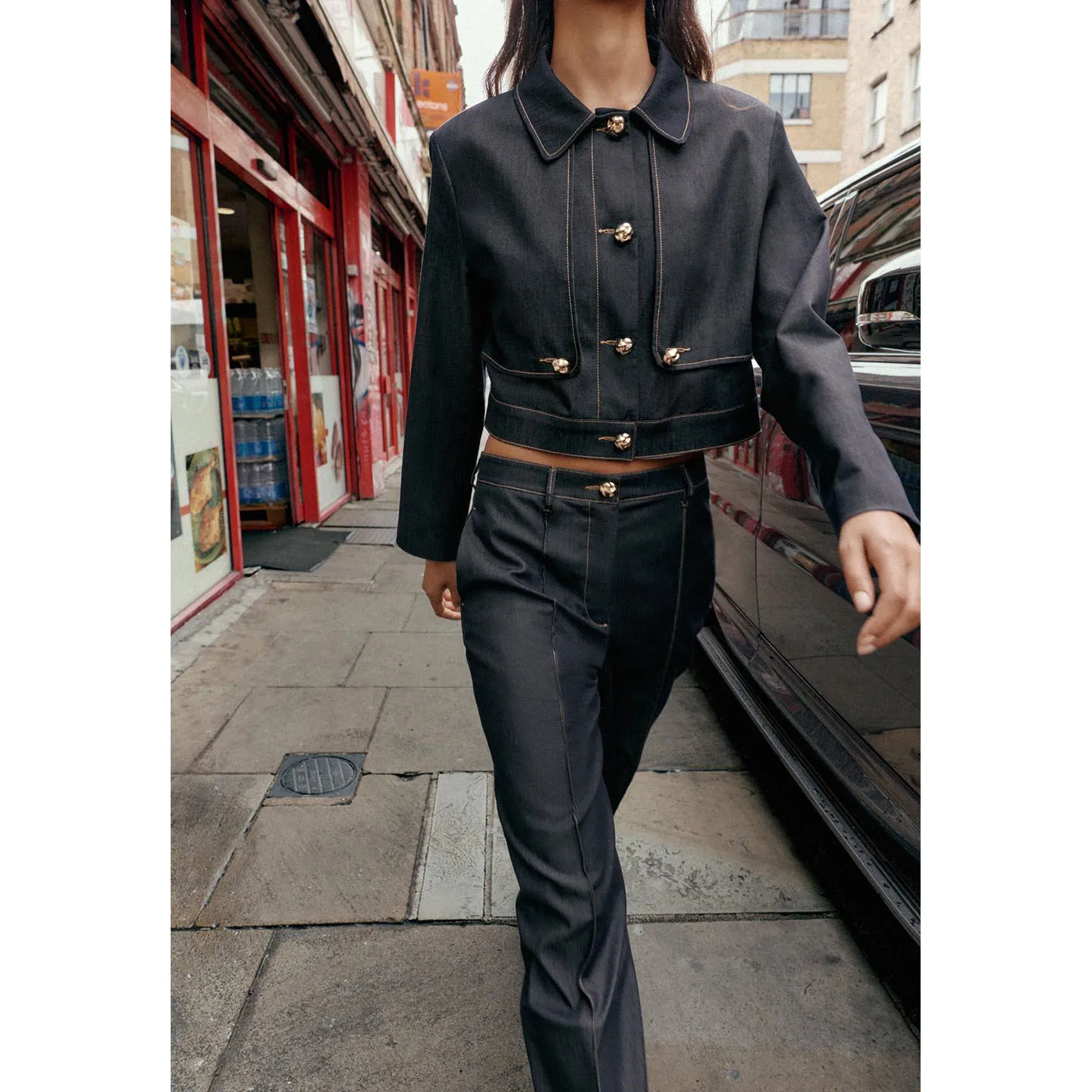 Pantaloni a vita alta con colletto lungo Sve ort Jaet Color Blo Button Double Front Gonna Pantaloni casual da donna in fibra di poliestere Sle