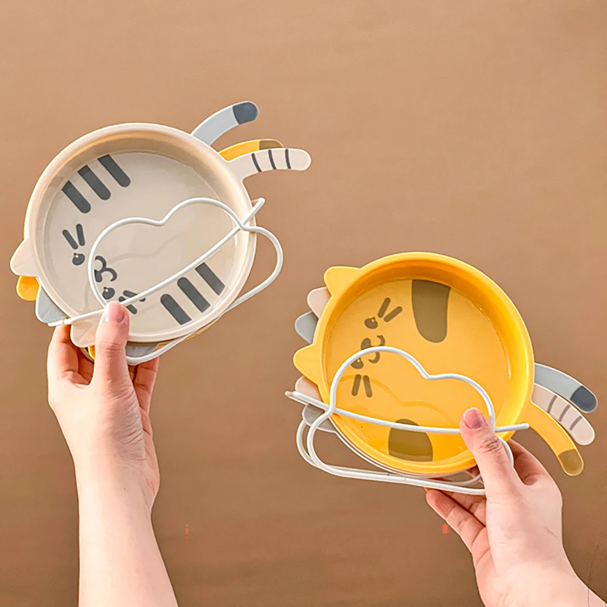 3/6Pcs Cute Plastic Food Plate With Handle Reusable Spit Bone Dish Snack Cake Dessert Plate Microwave Safe Kitchen Tableware N