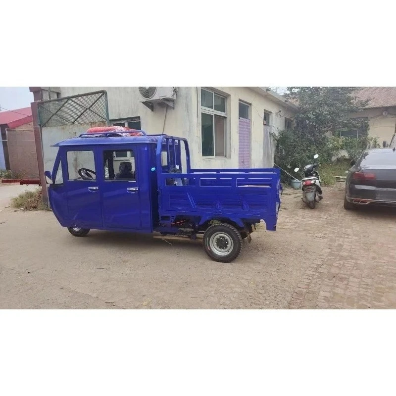 Stable Three-Wheeled Electric Tricycle Double Row Seats Closed Hydraulic Lift Cargo Rickshaw Motorcycle Car
