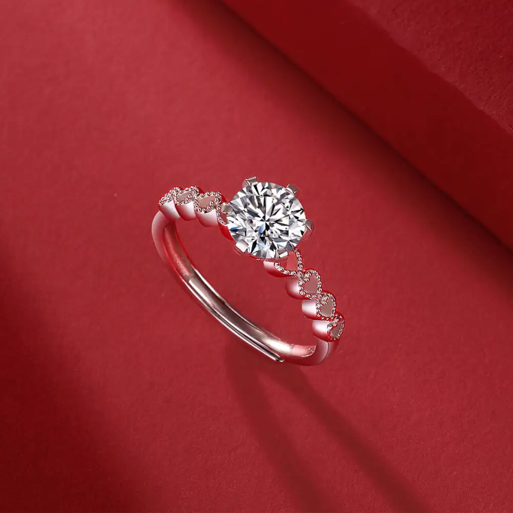 925 Silver 1CT Round Six Prong Heart Split Shank Ring D VVS1 Moissanite Multi Tone Romantic Engagement Fine Jewelry For Women