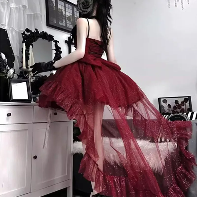 Red Light Formal Dress Skirt Cute Thin and Glittering Trailing Pettiskirt for Women