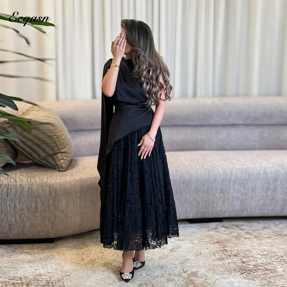 

Black Midi Evening Dresses O Neck A Line Ankle Length Lace Formal Occasion Dress Women Elegant Maxi Prom Gowns Customized