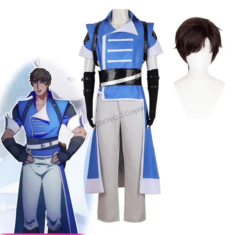 Game Castlevania Belmont Costume Nocturne Richter Role Playing Wig Male Halloween Anime Vampire Hunter Battle Suit Set Wig