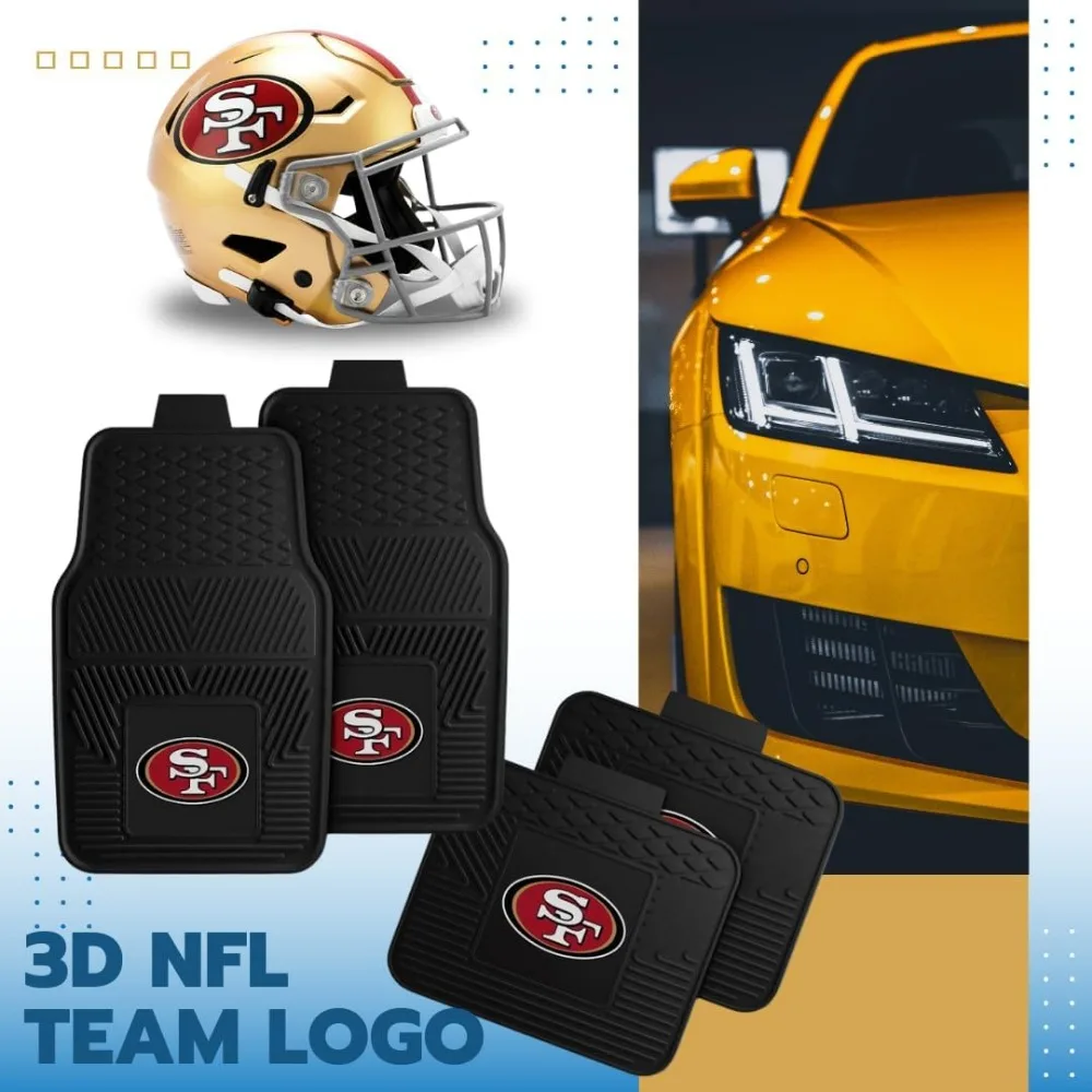 مجموعة من 4 سجادات سيارة NFL مع شعار فريق ثلاثي الأبعاد، حماية لجميع الأحوال الجوية للسيارات وسيارات الدفع الرباعي والالتقاطات - مقاس عالمي