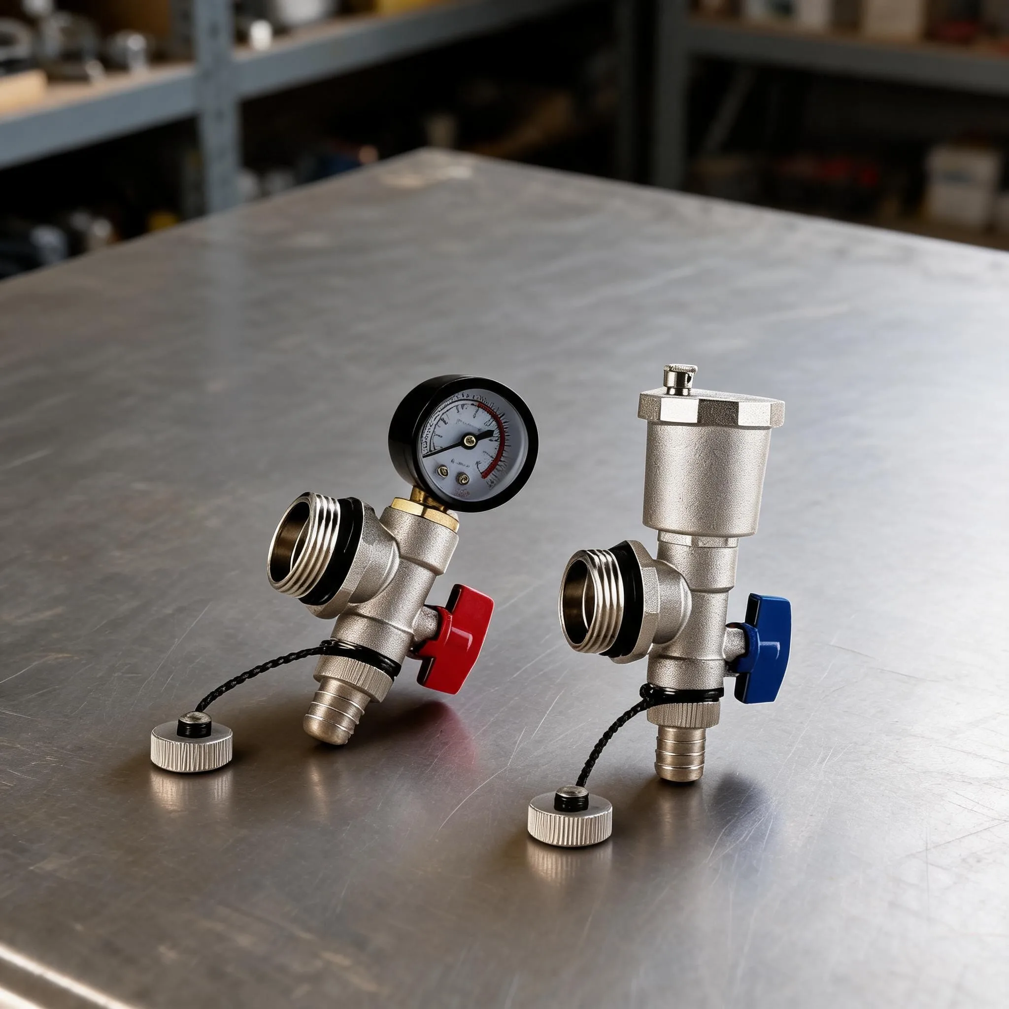 Copper Water Separator Drain Valve Group With Pressure Gauge DN25 Auto Vent For Heating System Brass Fitting