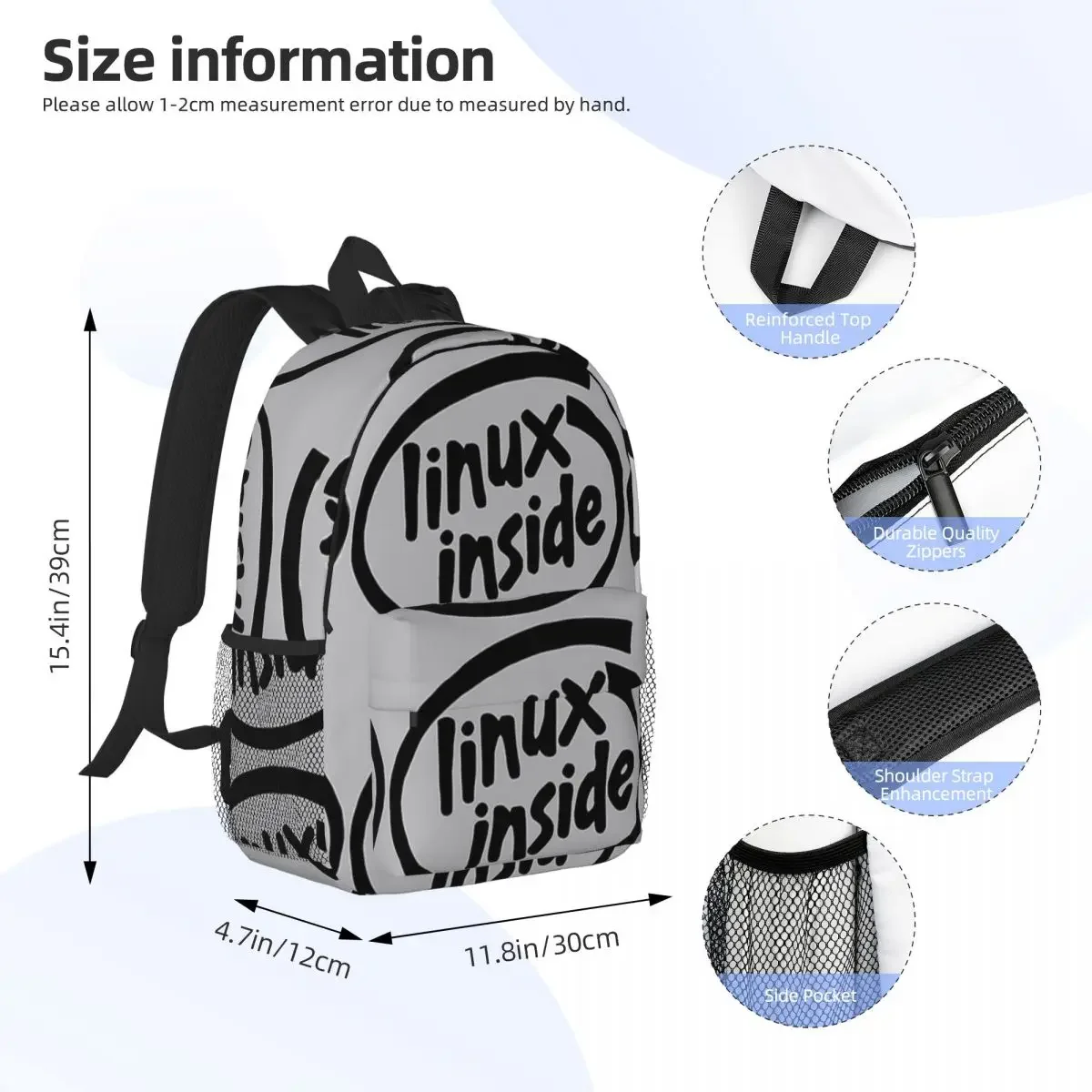 Linux Inside Backpacks Boys Girls Bookbag Cartoon Children School Bags Travel Rucksack Shoulder Bag Large Capacity