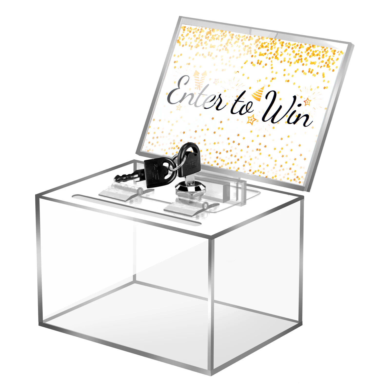 

Acrylic Complaints Box Lock with 2 Keys Transparent Trading Ballot Lottery Boxes Sign Holder Clear Portable for Restaurant Cafe