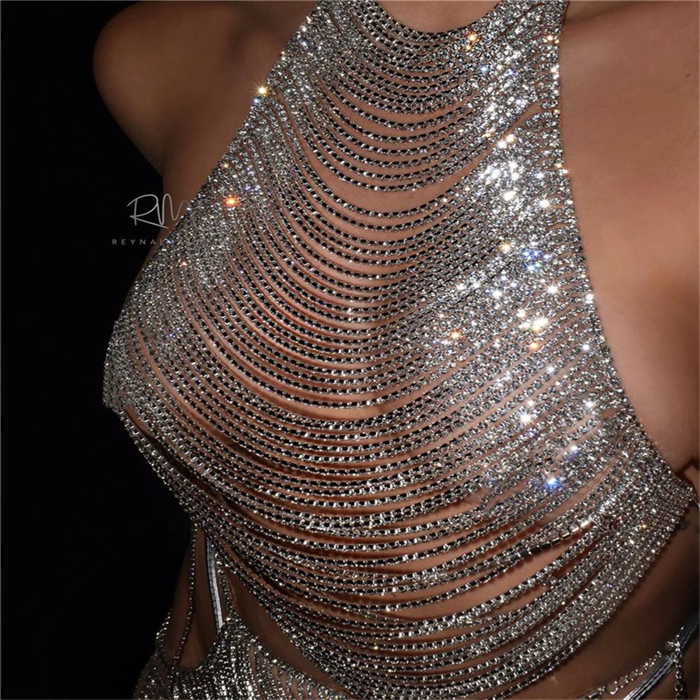 Exaggerated Fashion Rhinestone Body Chain Jewelry Luxury Shining Nightclub Party Crystal Bra Chain Body  Jewelry Accessories