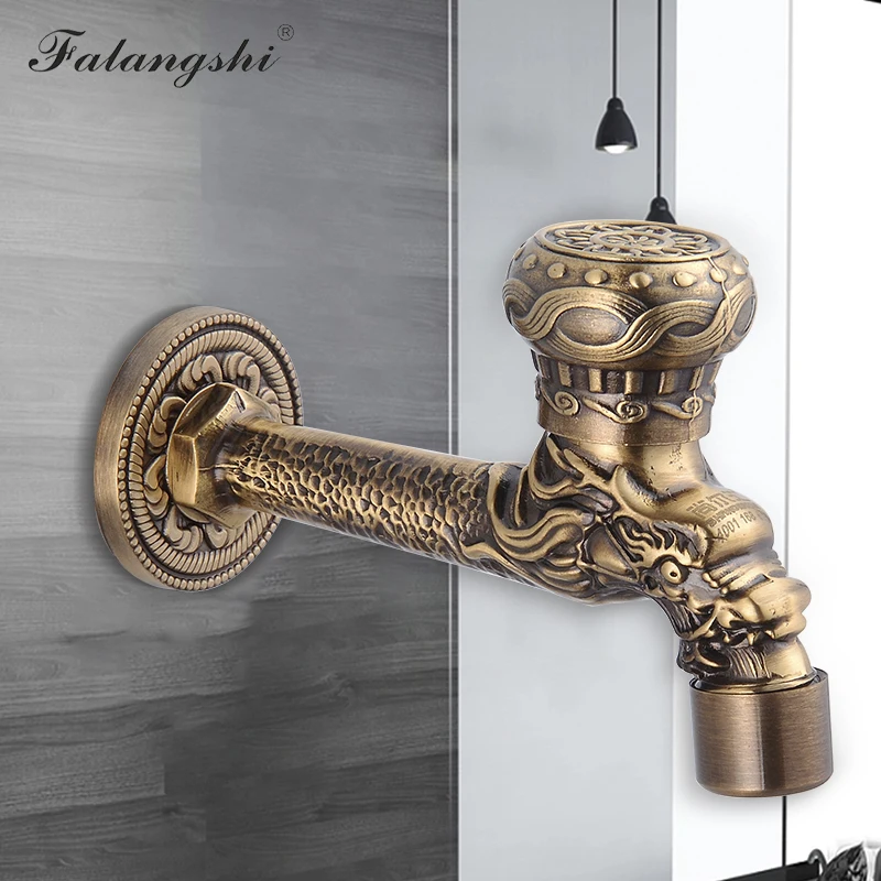 Antique Carved Bibcock Brass Faucet Decorative Outdoor Garden Taps for Washing Machine Luxury Toilet Mop Faucet WB8503