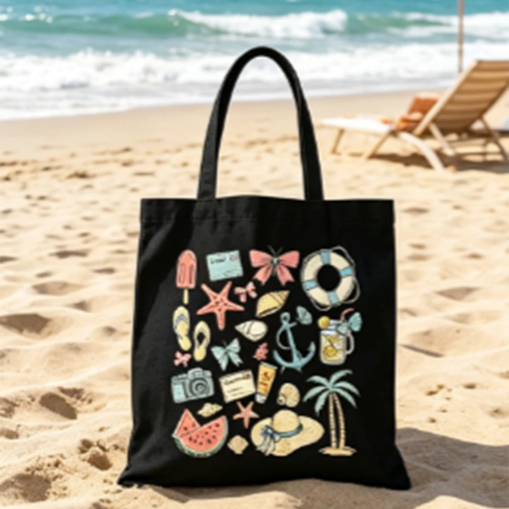パーソナライズされたカスタムトートバッグビーチシェルパターンプリントキャンバスバッグ大容量収納旅行クリエイティブギフト親のための