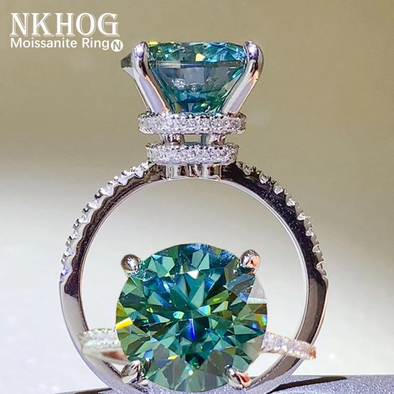 

NKHOG 5CT Green Moissanite Ring S925 Sterling Silver 18K Plated Women Sparkling Luxury Wedding Band Rings Gifts Fine Jewelry GRA